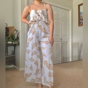Billabong‎ x Sincerely Jules Twist Flirt White Palm Print Tie-Front Jumpsuit S